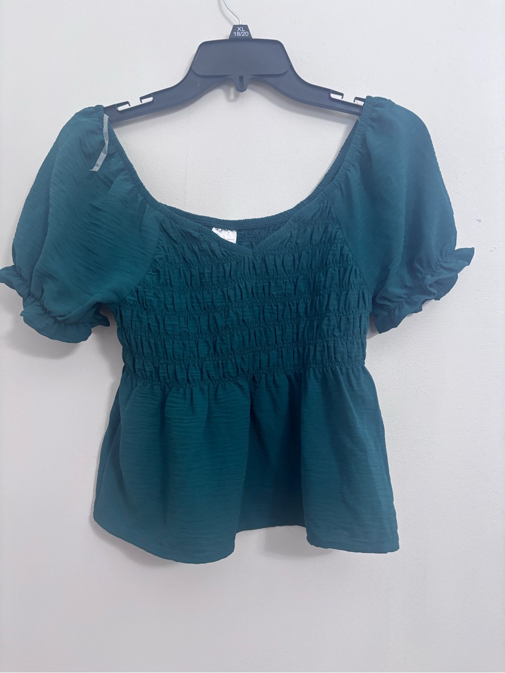 Smocked Puff-Sleeve Top - Teal